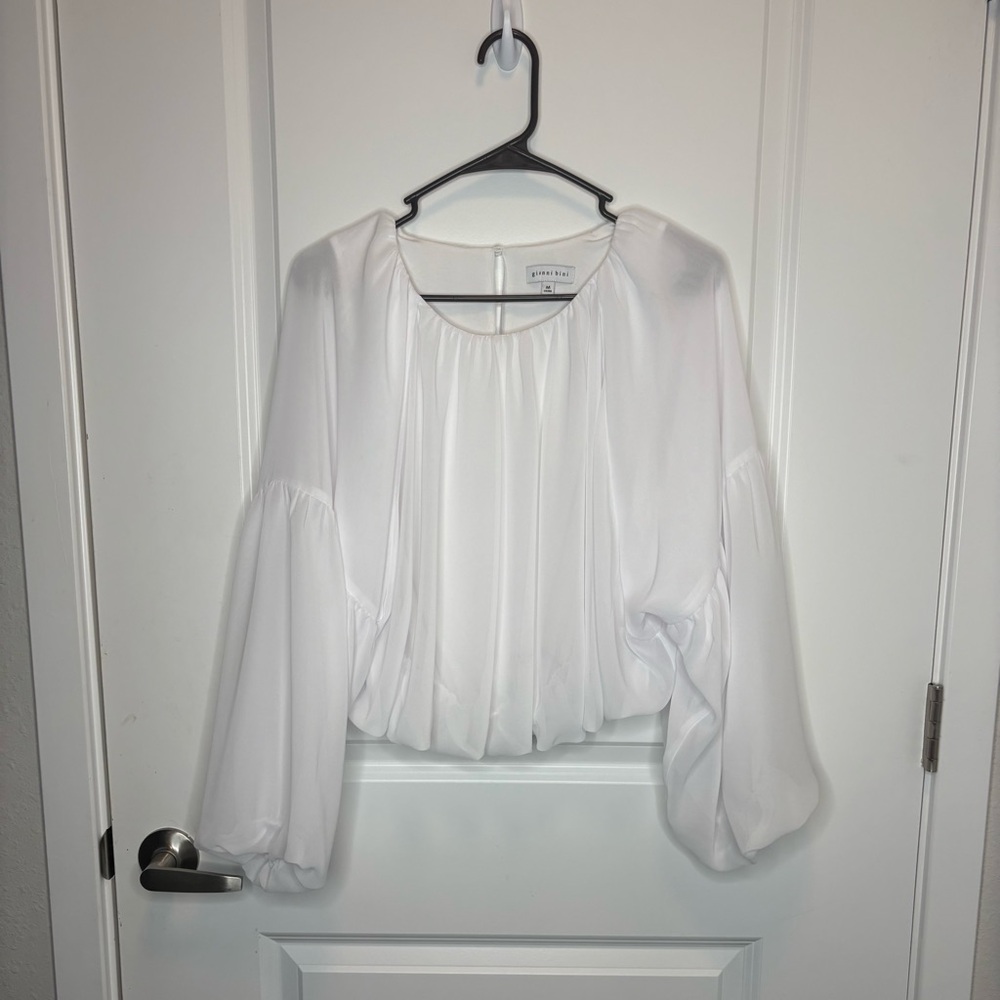 Gianni Bini White Puff Sleeve Crop Blouse